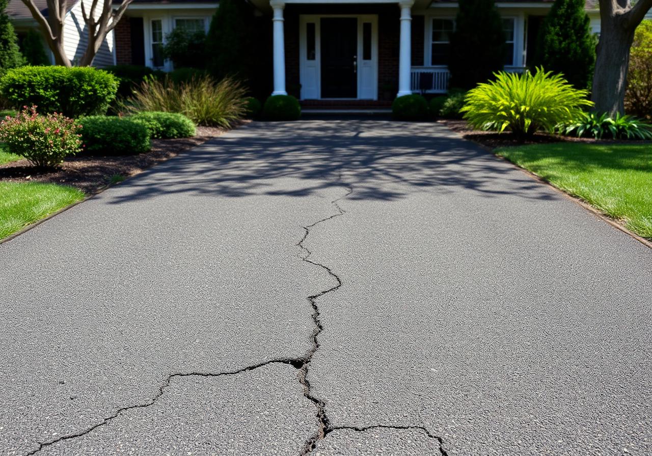 Cracked, weathered driveway in the GTA before FirmWay Paving restoration